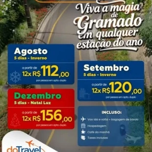 ✨ Gramado te espera em 2026!  Pacotes com aéreo + hospedagem a partir de apenas 12x de R$ 112 por pessoa.  📲 Chame agora no WhatsApp e garanta sua viagem: (37) 3232-5151  ⚠️ Vagas e valores sujeitos à disponibilidade no momento da reserva.